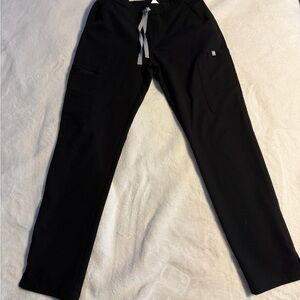 Figs Women's Black Straight Leg Pants with Gray Drawstring